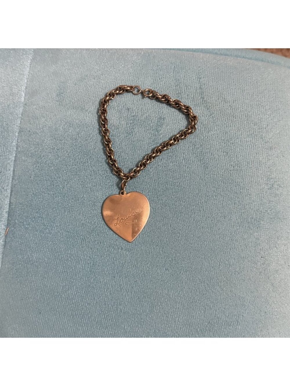 Vintage Engraved Name Bracelet Heart Charm Chain Link Louise
